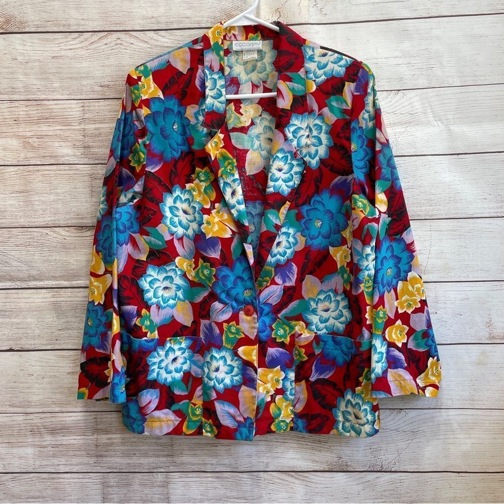 VINTAGE ECCOBAY LIGHTWEIGHT COTTON BLAZER IN TROPICAL‎ PRINT